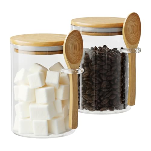 Image of 15 oz Glass Sugar Container, 2 Pack Coffee Container, Glass Jars with Lids
