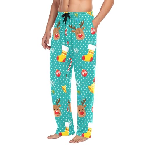 Men's Pajama Bottom Christmas Reindeer Snowflakes Cotton Pajama Pants Drawstring Sleepwear Long Pants Pockets4