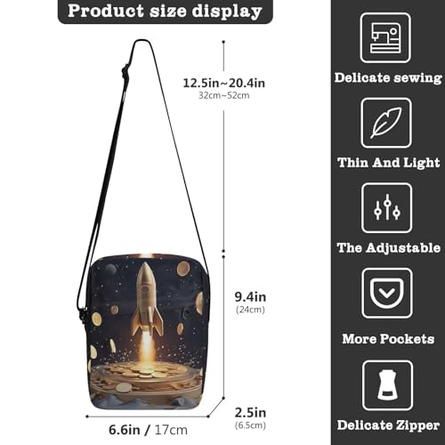 Crossbody Bag Space Rocket Messenger Bag for Women Men Purse Shoulder Bag Satchel Bag with Adjustable Strap 202b64113