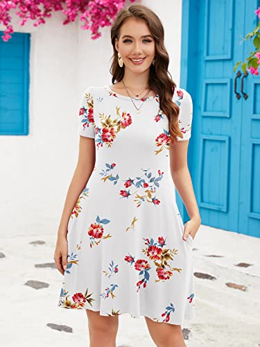 Image of KORSIS Summer Women's Dress Casual T-Shirt Short Sleeve Dresses Swing Flowy Beach Vacation Work Sundress with Pockets