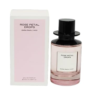 Zara Rain N01 Rose Petal Drops Perfume for Women Floral Fruity Rose and Amber Fragrance Created by Jo Malone Eau de Parfum 100 ML 3.4 FL. OZ.