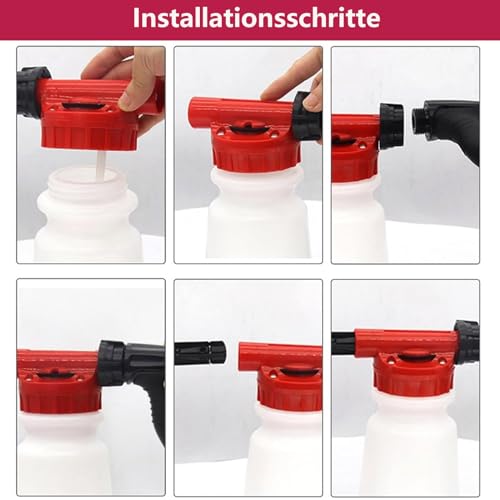 Vixzoid Schaumpistole Auto Schaumlanze 900 ml Schaumkanone Verstellbare Schaumpistole für Gartenschlauch SchaumsprüHer für Autowäsche, Haus, Gartenwäsche (rot)