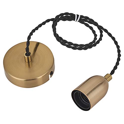 Image of COZZY Ancient Brass Ceiling Pendant Light Fitting, Plated Aluminum E27 Screw Lamp Holder, 1000MM Brown Braided Flex, Suspended Pendant Ceiling Rose.82002ABS Bulbs Not Included