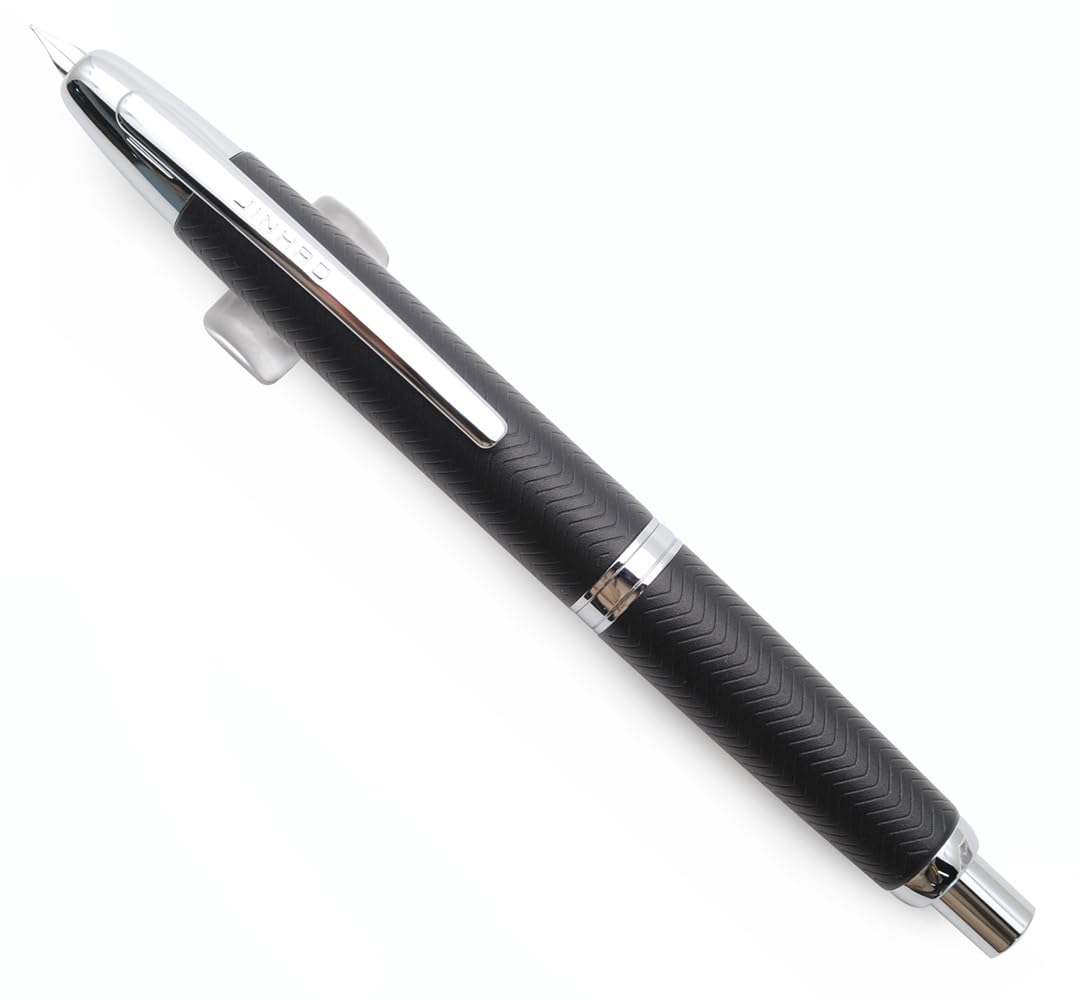 JINHAO 10 Press Fountain Pen, Retractable Metal Pen with Ink Converter (F Nib 0.5mm, Wavy Texture Matte Black)