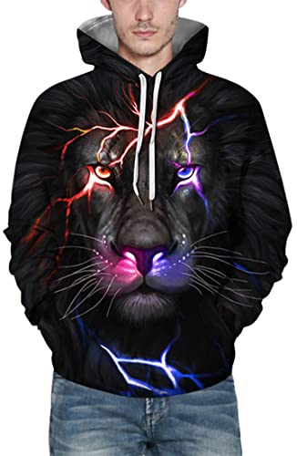 Flychen Men's 3D Hoodie Pullover Print Pattern Fashion Sweatshirt Sportswear Colorful Lion 2Xl3Xl #TOP2
