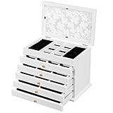 【Práctico】 Sus joyas finas merecen un lugar especial donde no puedan perderse ni dañarse por influencias externas. La madera transpirable de la caja evita la oxidación, dejando sus joyas hermosas durante mucho tiempo.