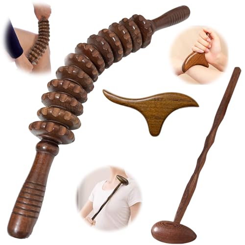 GYHWOFUL 3 Stück Faszien Massage Set – 12-Rollen Massageroller, Holzhammer & Gua Sha – Muskelentspannung, Lymphdrainage, Triggerpunkt-Massage, Faszienrolle & Massageroller für Nacken, Rücken, Beine GYHWOFUL 3 Stück Faszien Massage Set – 12-Rollen Massageroller, Holzhammer & Gua Sha – Muskelentspannung, Lymphdrainage, Triggerpunkt-Massage, Faszienrolle & Massageroller für Nacken, Rücken, Beine