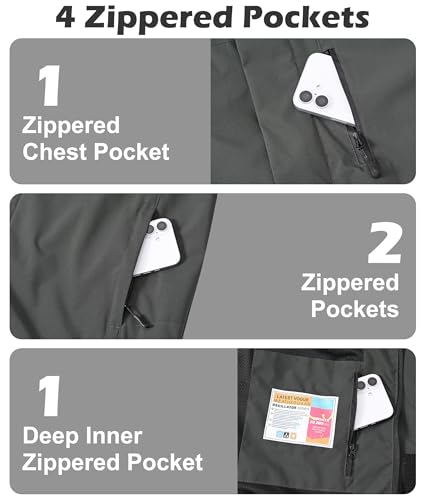 Image of Zoofly Mens Waterproof Hiking Jacket with Hood Windproof Light Weight Windbreaker Outdoor Fishing Raincoat Zipper Pockets