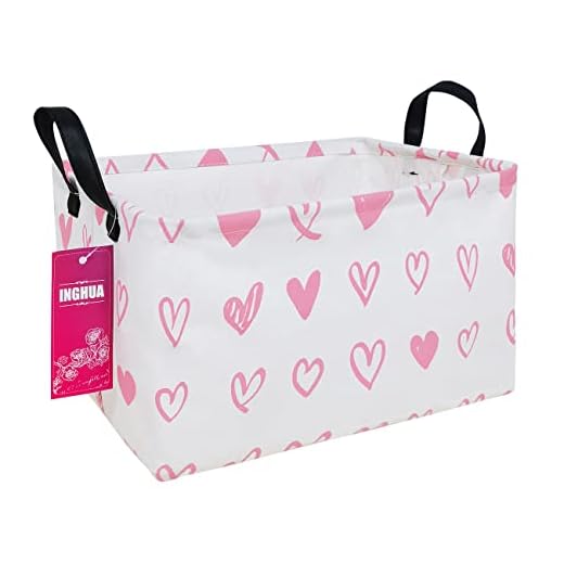 INGHUA Cesto organizador de tecido retangular para brinquedos, livros, roupas, presentes, animais de estimação - perfeito para casa, escritório, berçário, dormitório, prateleira (corações rosa rec)