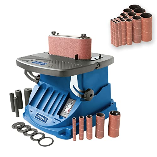Scheppach oszillierender Spindelschleifer OSM600 + 18 tlg. Schleifhülsenset (Körnung 120) | 450W, neigbar bis 45°, Alu-Tisch, Oszillationshub 16 mm) inkl. 5 Schleifhülsen & 4 gummierten Schleifwalzen