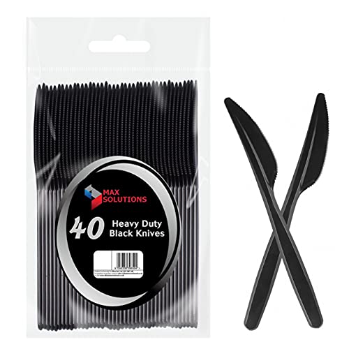 40 robuste schwarze Messer, Besteck, Grill, Picknick, Camping, Party, tragbar, wiederverwendbar, Schwarz Cover