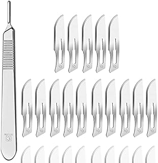 AAProTools Pack of 15 Surgical Blades 10 and Stainless Steel Scalpel Handle, Size 10 Scalpel Blades with Handle, High Carbon Steel Dermablade Surgical 10 Blades with Stainless Steel Handle