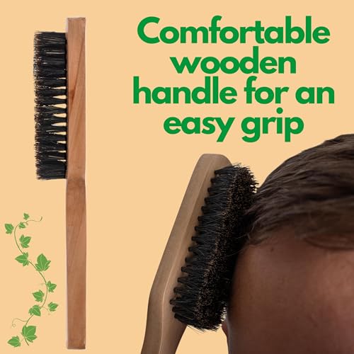 GranNaturals Soft Mens Boar Bristle Hair Brush - Natural Wooden Club Style Wave Hair Brush for Men - Styling Beard Hairbrush for Fine, Thin or Thick Hair