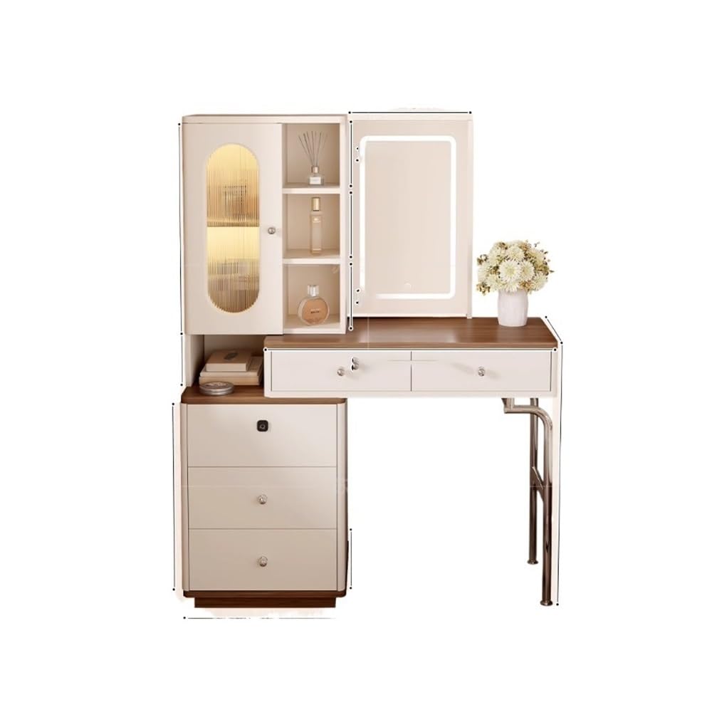 asdchZen Elegant Solid Wood Makeup Vanity Table With Hidden Mirror & Ample Storage-Stylish Space-Saving Dressing Desk For Women Perfect Bedroom Furniture & Nightstand Solution