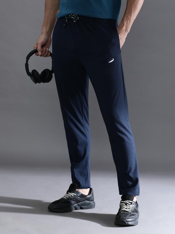 Image of CROCODILE Men Solid Regular Fit Track Pant | Mid Rise | Drawstring Waist | Regular Length | Casual Sports Lounge Bottomwear Jet Black