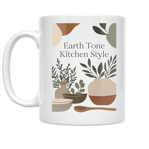 Earth Tone Kitchen Mug 11 oz Beige & Sage Ceramic