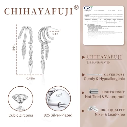 Chihayafuji Dangle Earrings for Women Triple Huggie Hoop Earrings Dainty Drop 14K Gold Plated Hypoallergenic Illusion Long Chain Trendy Cubic Zirconia Statement Non Tarnish Daily Party Jewelry Gift by Chihayafuji - Used condition - Image 5