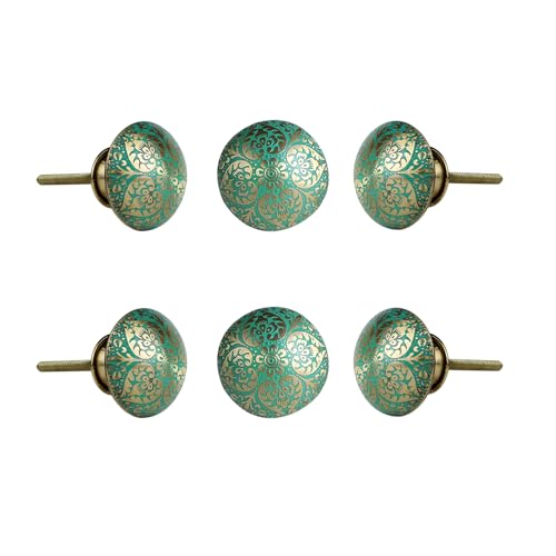 Perilla Home Set of 6 Bologna Knobs Decorative Chrome Knobs for Room Kitchen Cabinet Hardware Cupboard Door Knobs Dresser Wardrobe and Drawer Pulls (Sea Green)