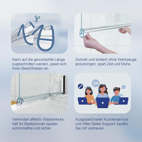 Hnnhome Dichtungsband für Duschabtrennungen, Badewannen, Duschtüren, 870 mm lang, für 4 - 6 mm dickes gerades oder gebogenes Glas mit einer Lücke bis 8 mm