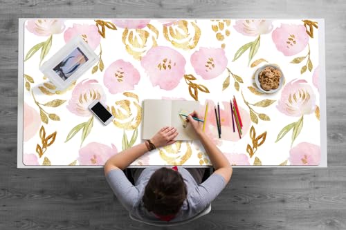 Tapis de souris xxl à motif floral rose pour le bureau