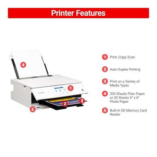 Image of Canon PIXMA TS8820 Wireless 3-In-1 Home Printer with One Sheet Multipurpose Tray, 6 Individual Inks System, and 4.3-Inch Color LCD Touchscreen (White)