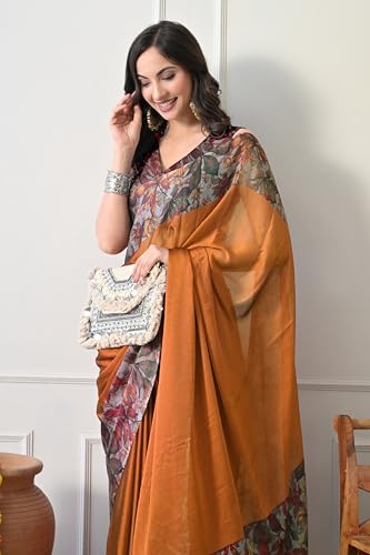 Image of MIRCHI FASHION Women Saree Floral Printed Chiffon | Breathable Lightweight Summer Sari for Office and Daily Use with Unstitched Blouse (Available in 20 Styles)