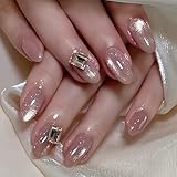 BHIDENAW ネイルチップ ショート 24枚入 人気 和風 かわいい シンプル おしゃれ 成人式 結婚式 パーティー 日常生活に使用できます 花嫁ネイル 光沢 つけ爪 両面テープ ウッドスティック (一目惚れ 85, M)