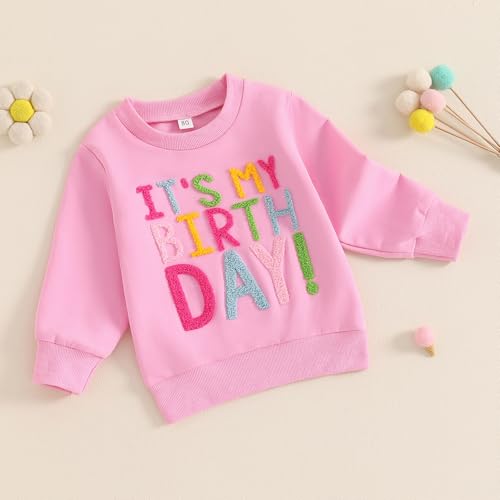 Toddler Baby Birthday Girl Sweatshirt It's My Bithday Funny Embroidery Letter Print Long Sleeve Loose Pullover Top2