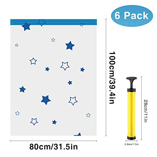 UOUNE Vacuum Storage Bags, 6-Pack Jumbo (100 x 80cm) Reusable Space Saver Bags Vacuum Compression Zipper Storage Bags with Airtight Valve and Hand Pump,Work with Vacuum Cleaner - Image 3