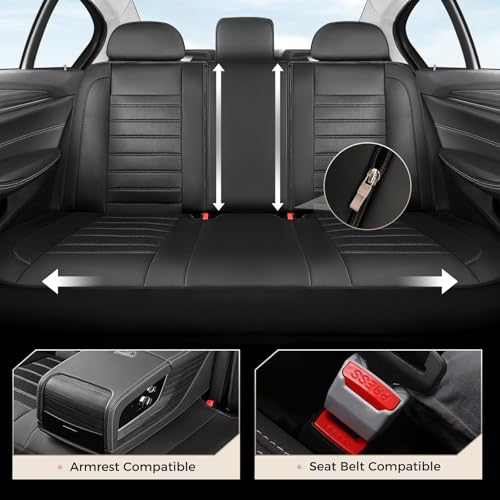 Image of Coverado Car Seat Covers Full Set, Luxury Leather Car Seat Covers, Automotive Front and Rear Mesh Seat Covers, Full Set 5 Seats, Black Seat Covers for SUV Sedan Truck