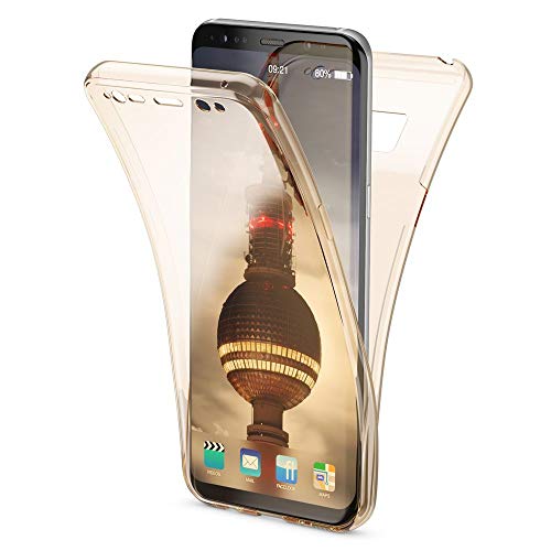 NALIA Funda 360 Grados Compatible con Samsung Galaxy S8 Plus, Delantera Trasera Protectora Movil Silicona Carcasa, Ultra Fina Transparente Doble Cubierta Goma Bumper Cover Case, Color:Gold Oro
