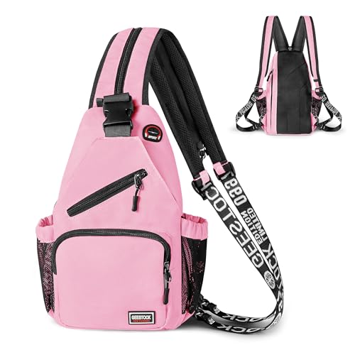 Image of Geestock Convertible Sling Bag for Women Men, Lightweight Crossbody Backpack Daypack Chest Bag Fit 10.9 inch Tablet for Travel, Sport, Hiking & Commute, Pink, 8.27inx3.94inx13.39in