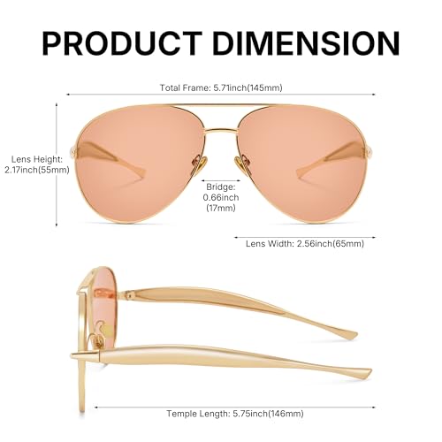 Pro Acme Retro Gold Aviator Sunglasses for Women Men, Oversized 70s Aviators Sun Glasses Trendy Metal Frame Shades4