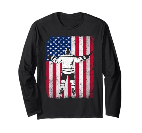 US American Flag Ice Hockey Boys Hockey Player Fan Long Sleeve T-Shirt