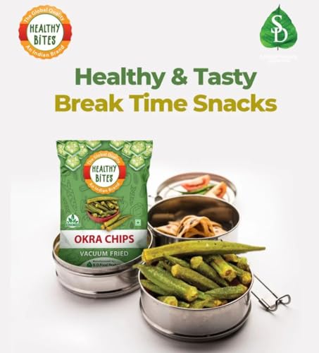 Image of Healthy Bites Okra Chips |Vacuum Fried|Gluten Free | Vegan Friendly Snack | Trans free|No Artificial Flavour | Plant Based Snacks| Vegetable Chips - (Pack of 3 X 45g)