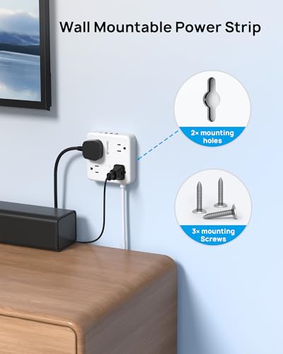 Image of Power Strip- TROND Ultra Thin Flat Extension Cord 5ft with 4 USB Ports(1 USB C Charger), 4 Widely-Spaced Outlets, Compact & Small, Wall Mount for Home Office Dorm, White