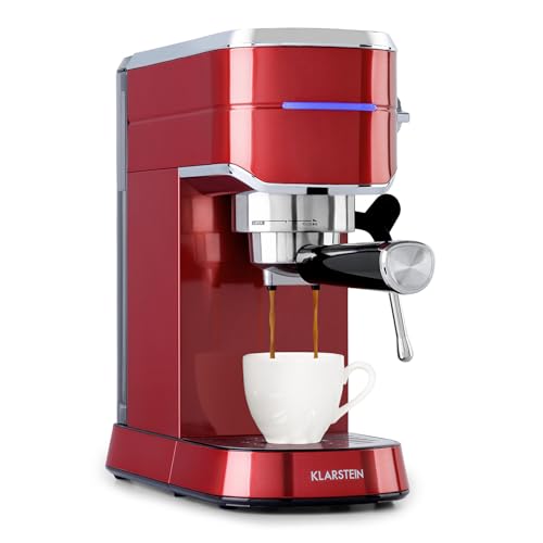 KLARSTEIN Futura - Macchina per Caffè Espresso, per Cappuccino, Macchinetta per Caffé Macinato, 1450W, 20 bar, Qualità Professionale, Sistema Thermo-Block, Doppio Erogatore, Montalatte, Rosso