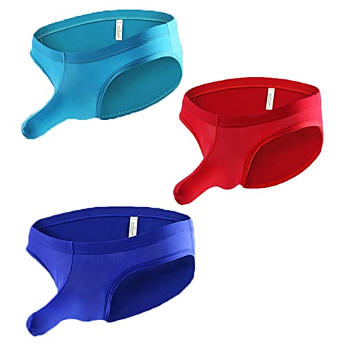 Andongnywell Men's Ice Silk Bullet Breathable Elephant Nose Underwear sexy ice silk sexy Briefs panties 3 Pack