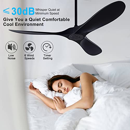 Qutwob 52" Ceiling Fan With Remote Control No Lights,Modern Reversible Dc Motor Indoor Outdoor 3 Blades Ceiling Fans For Patio Bedroom Living Room(Black) #TOP2