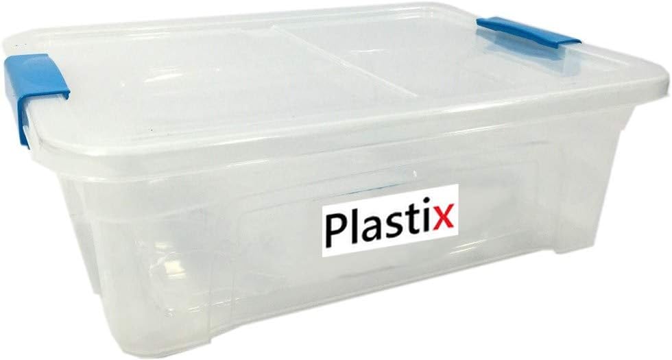 Plastix 32L storage box containers with lids (Pack of 1),Really useful plastic box for Store Home & Office stuff Stackable [UK Made]