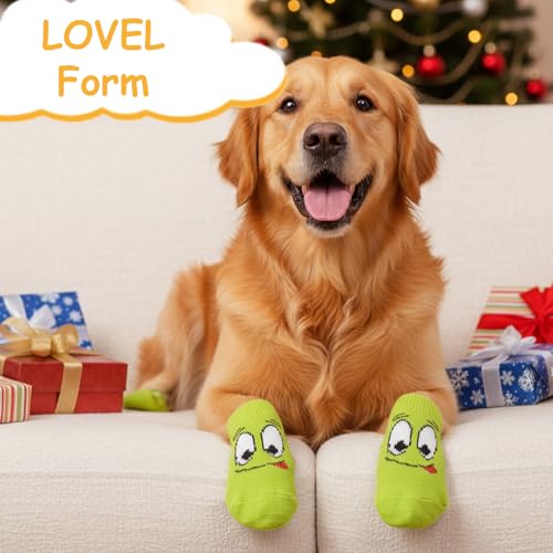 DqiUnaX Hundesocken Anti Rutsch, 5 Paar Pfotenschutz Mit Niedlichen Designs, Anti-Rutsch Socken Für Kleine Hunde, Indoor Schutz Bei Kälte Und Glatten Böden, Größe M 7,5 * 3 cm
