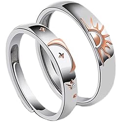 Anillos De Compromiso Sencillos Y Elegantes PangTuZiYin Nuevo Anillo de Pareja de Sol y Luna Ajustable de Plata 925, Anillos de Apertura Sencillos para Mujeres, Hombres, Anillo de Compromiso, joyería, Regalo de Fiesta