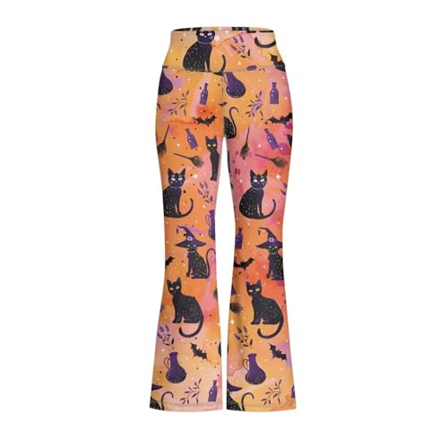 Yruonazao Cool Cat Pants for Teen Girls Yoga Pants Size 5-6 Kids Clothes Girls Flare Leggings High Waisted Yoga Bootcut Pants Full Length Bell Bottoms for Yoga,Pilates,Workouts,Running,Cycling