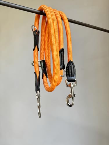 Leisegrün Verstellbare Hundeleine 3m - Robuste Nylon Doppelleine für mittelgroße bis große Hunde, 200kg Zugkraft, 2 Karabiner - Orange