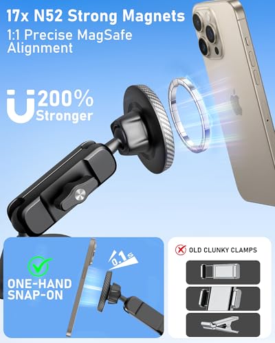 Magnetic Vacuum Suction Cup Phone Mount for Truck & Car, Heavy Duty Semi Truck Holder, 17x Strong Magnets, Adjustable Aluminum Arm Windshield Dashboard Window Mount for MagSafe iPhone 12–17 & Samsung - image 2