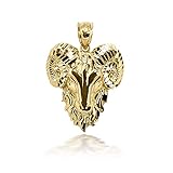 Claddagh Gold - Certified 14k Yellow Gold Aries Zodiac Sign Ram Head Necklace Pendant