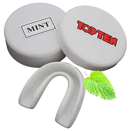 TOP TEN ZAHNSCHUTZ MINT Farbe WEISS für SR JR, mit Hygiene BOX Dose, CE, Sport Mundschutz, Zahnschützer, Mundschützer, Erwachsene Senioren Jugendliche Junioren ab ca. 13 Jahre, Boxen Kampfsport Hockey Handball selbstformbar TOPTEN mit Geschmack Pfefferminz Minz