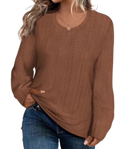Image of CARCOS Womens Plus Size Tops Basic Fall Cable Knit Sweaters Long Sleeve Shirts Crewneck Lightweight Tunic Tops XL-5XL