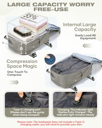 Image of suradar Vacuum Backpack Travel with Pump,Travel Backpack with One Button Vacuum System Vacpack Sealed Compression Airbag Carry on Flight Approved Laptop Backpack Space Saver Bags Brown
