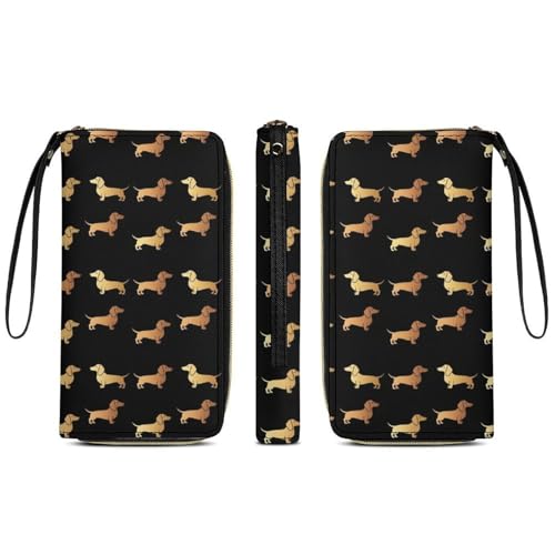 Women's Fashion Water-resistant Gold Dachshund Or Doxie Pattern Black Leather Wallet, High Capacity, Perfect for Daily Carry3